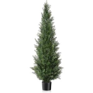 Pre-Potted 3 Feet Faux Cedar Tree, Lifelike UV Protected Front Door Decor, Porch, Garden, Entryway Topiary, Indoor/Outdoor Use - Ready to Display, Pack Of 1