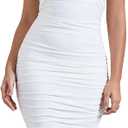 GOBLES Women's Sexy Off The Shoulder Twist Wrap Short Sleeve Ruched Bodycon Midi Party Dress, White, Small