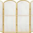 4-Panel Gold Fireplace Screen,47.8" W x 31" H,Foldable Fire Spark Guard with Wrought Metal Mesh,Modern Decorative Fire Place Gate for Living Room,Baby and Pet Proof,Home Decor,Easy Assembly