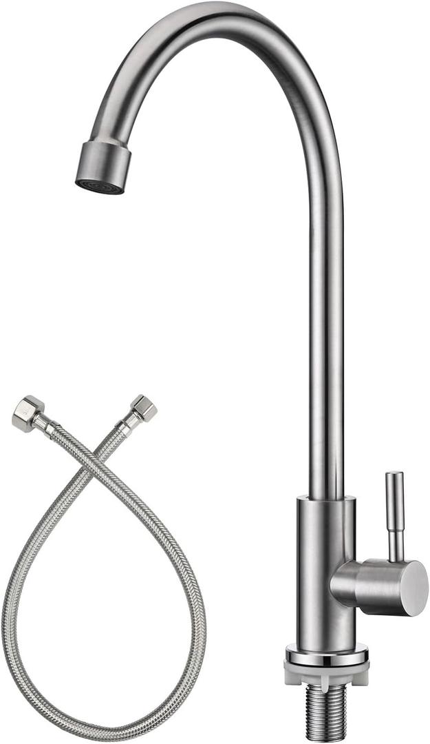 Apaix Cold Only Bar Sink Faucet, SUS304 Stainless Steel Cold Water Only Kitchen Faucet Single Handle Faucet for Outdoor Sink Brushed Nickel