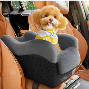 Mavora Max Portable Small Dog Seat for Car, Luxury Center Console Dog Car Seat Booster with Safety Tethers, AntiCollapse Pet Travel Carseat for SUV, Truck (Black/Grey)