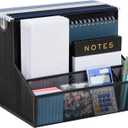 Mind Reader Desktop Organizer with Hanging File Storage, 4 Compartment Letter Size File Holder, Metal Mesh Desk Organizer for Office and Home, Black