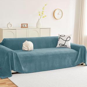 hyha Couch Cover for Dogs, Boho Sofa Covers for 3 Cushion Couch Washable, Chenille Sofa Slipcover for Pets, Soft Loveseat Sectional Couch Throw Blankets with Tassels (Blue, 88.5x118 Inch)