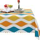DORCEV Mid Century Wavy Lines Rectangle Tablecloth Blue Orange Yellow Turquoise Geometric Stripe Waterproof Table Cloth Abstract Art Table Cover for Dining Room Cafe Indoor Outdoor Decor,52x70 Inch