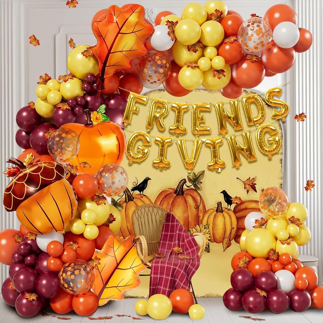 Friendsgiving Decoration--Friendsgiving Balloon Arch Kit for Thanksgiving Friends Party Backdrop (Gold)