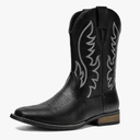Cowboy Boots For Men Western Fashionable Retro Stylish Embroidered Square Toe Boots Chunky Heel Size 12, Black