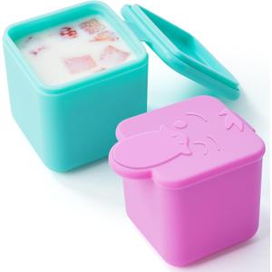 Leakproof Dips Containers Compatible with Most Bento Lunch Box, 2x 4 oz Salad Dressing Container To Go, Small Silicone Snack Condiment Container with Lids for kids (Pink/Teal)