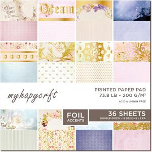 Scrapbook Paper Pad, 36 Sheets Double-Sided Design Paper with Foil Accents, 200GSM Decorative Cardstock for Card Making, Scrapbooking, Junk Journaling, 12" x 12" Fairytale Patterned