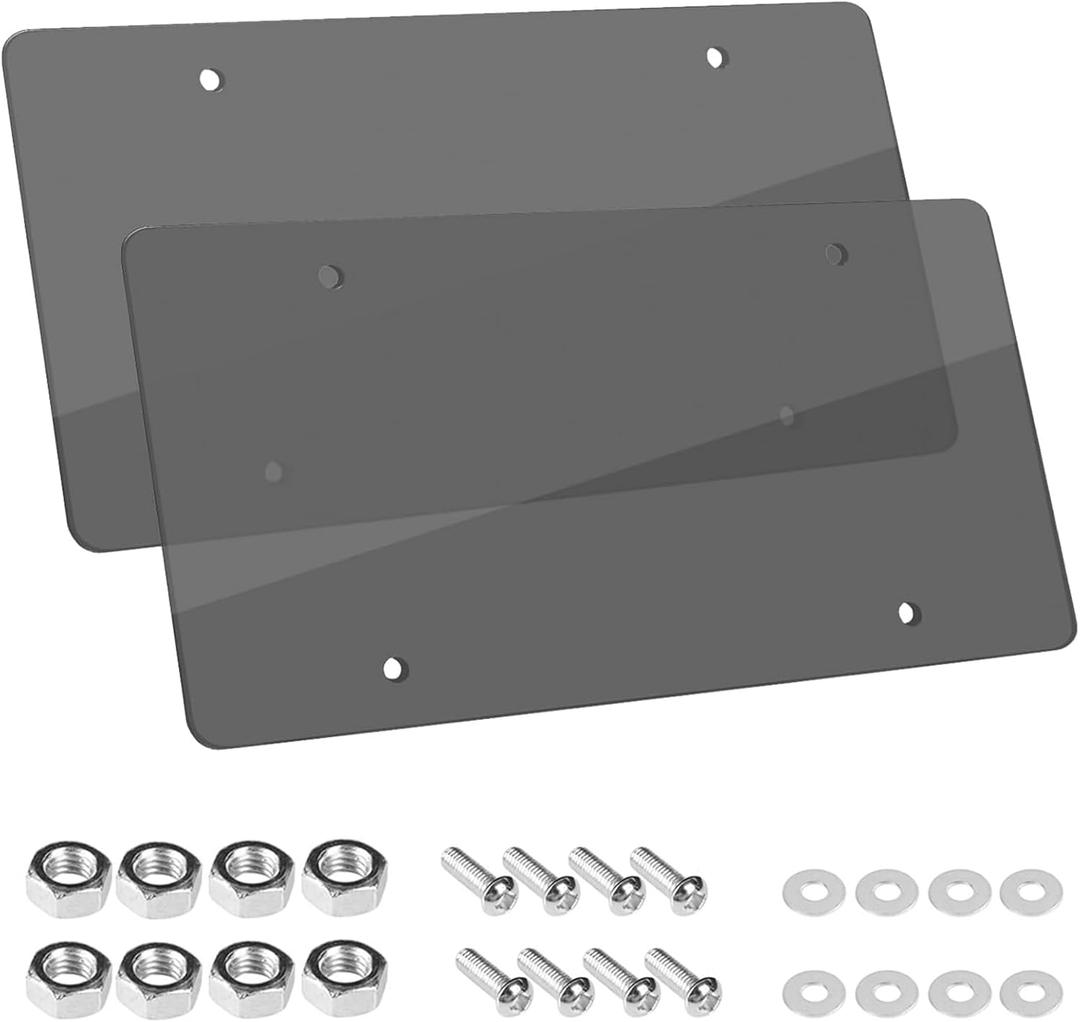 Wanheart Flat License Plate Cover Set 2 Pack Clear  Frameless ABS Protector for Standard 126 US Plates, Scratch UV Resistant Plate Cover with Screws Caps, Front Rear Car Accessories (Gray)