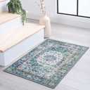 DECOMALL Welcome Door Mat 2x3ft, Washable Small Rugs Green Multi, Bohemian Vintage Foldable Throw Carpet for Entrance, 24"x36"