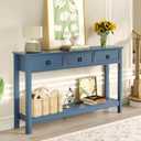 Treocho 53.1" Console Table with 3 Drawers, Modern Entryway Table, 2-Tier Narrow Long Sofa Table Behind Couch Table for Living Room, Hallway, Blue, 53.1" x 11.8" x 31.5"