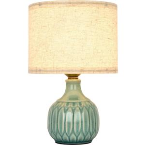 Green Ceramic Small Table Lamp for Small Space, Vintage Table Lamp Mid Century Modern Ceramic Lamps for Living Room, Bedside Nightstand Lamps, Classic Glass Lamp for Home