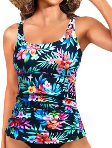 Yonique Women's Tankini Top Only Tummy Control Bathing Suits Top Modest Swim Tank Tops, Medium