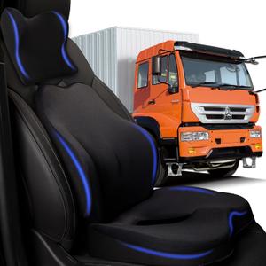 MINUPWELL Truck Seat Cushion, 3PC 100% Memory Foam Seat Cushion for Truck Driver, with Back Support, Semi Truck Accessories for Men Seat - 18x14.5x3.5in, Lumbar Cushion-16.5x15.4x5