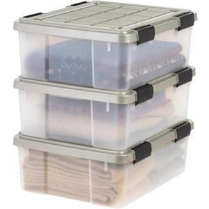IRIS USA 27 Qt Storage Bins with Gasket Seal Lid, 3 Pack - BPA-Free, Heavy Duty Moving Containers Tight Latch, Weather Proof Tote, WEATHERPRO - Clear/Chrome