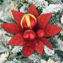 16 Pcs Glitter Christmas Ball Picks 7.87 Inch Red and Gold Poinsettia Ball Ornament Picks for Christmas Tree Decor Plastic Xmas Ornament Pick for DIY Crafts Xmas Vase Fillers Wreath Decor