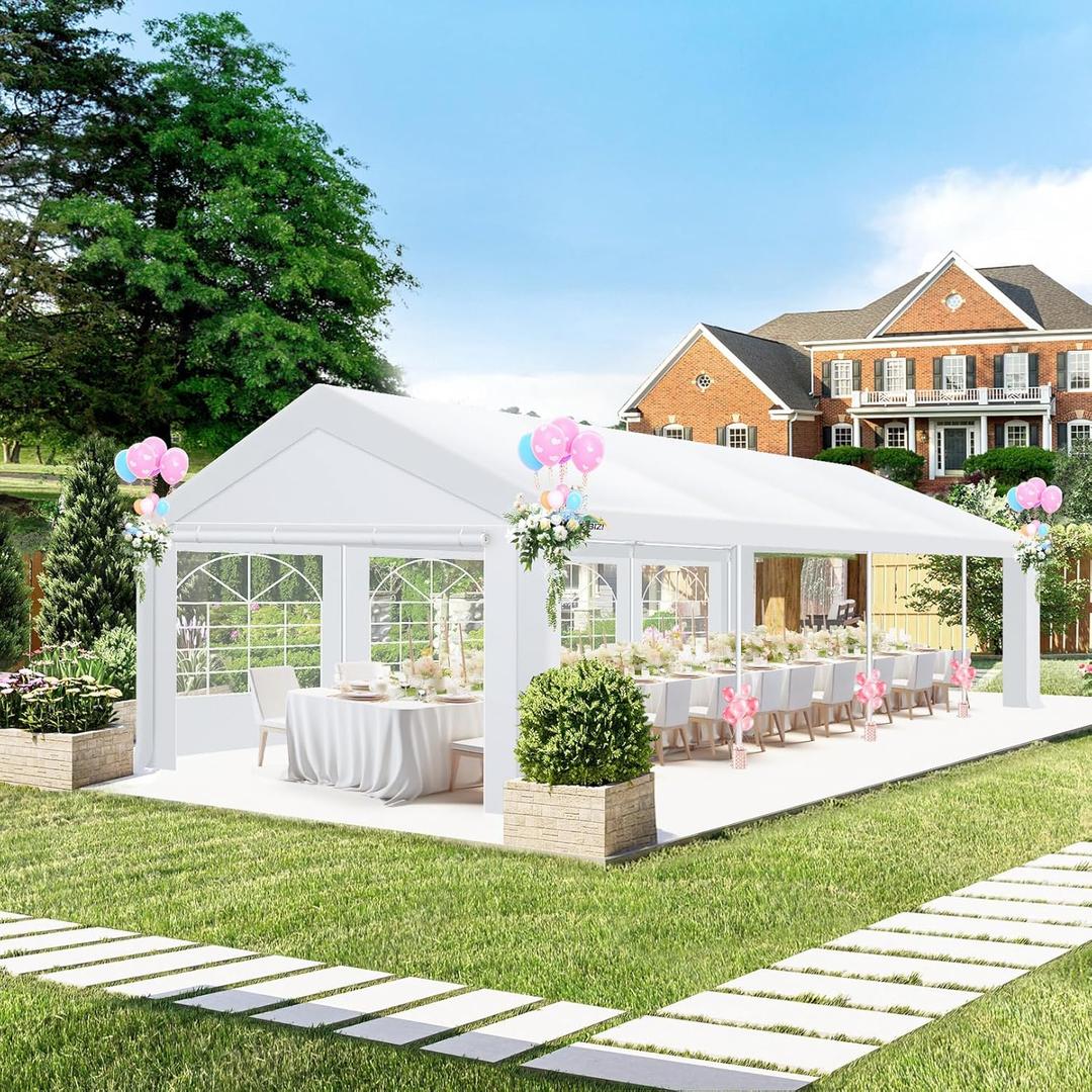 COBIZI 10x30 Party Tent Heavy Duty, Large Outdoor Event Tents for Parties with 8 Sidewalls & Built-in Sandbags,Waterproof Wedding Canopy Gazebo Commercial Tent for Carport,Camping,Patio,Windproof (20'x40'FT, white1)