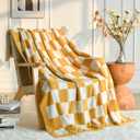 Xiashrk Checkered Throw Blanket for Couch, Checkerboard Blankets for Sofa Bed, Cozy Checkered Decorative Travel Blanket for Living Room Camping (Yellow, Throw 50"x60")
