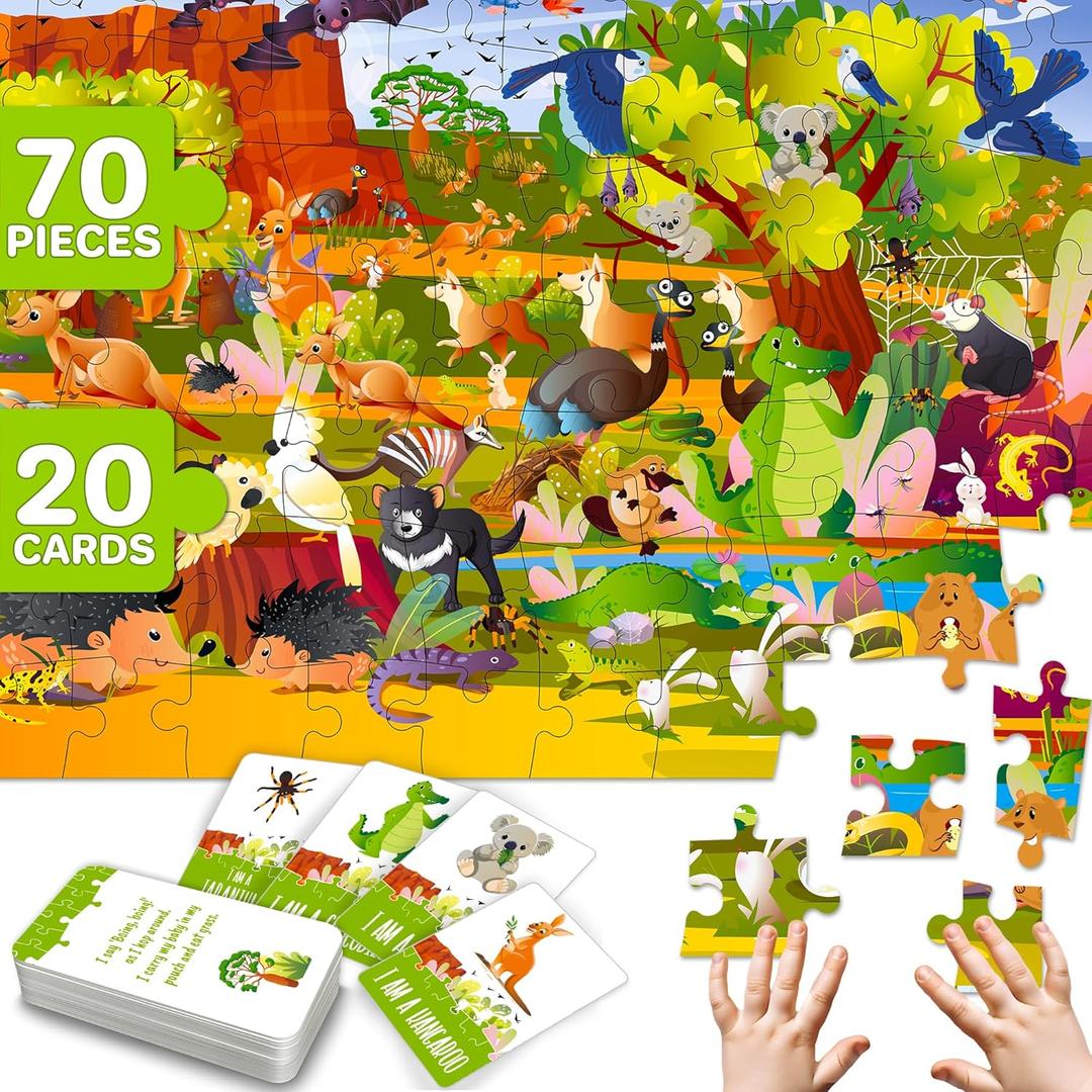 QUOKKA Search and Find Puzzles for Kids Ages 4-6 - Riddle Kids Puzzles 6-8 Years Old - 70 Unique Pcs - 20 Illustrated Guessing Cards - Engaging Children Themes - Australia Puzzle Gift for Toddlers 3-5