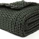 YnM Chunky Throw Blanket, Medium-Weight, Hand Knitted, Skin Friendly, Ventilated and Breathable, Machine Washable, Home Dcor Piece for Couch, Sofa and Bed (Olive, 40x50 Inch)
