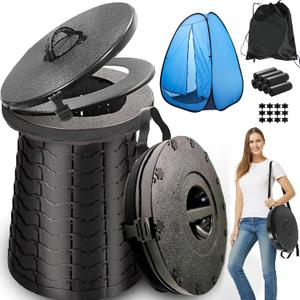 ALEVMOOM XXL Portable Toilet for Camping,880lbs Capacity,19.7" H Adjustable Outdoor Toilet with 7 Garbage Bags,Porta Potty for Adults,Collapsible Luggable Loo for Camping-BK-2