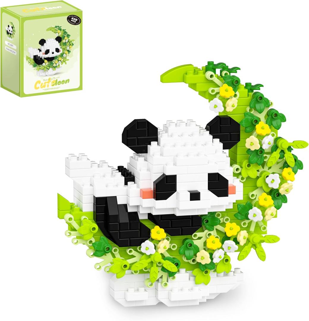 QISHOUTING Mini Panda Building Blocks with Flowers,Flowers Mini Building Set,Animal Micro Building Kits,Home Office Dcor Gift for Adults and Teens