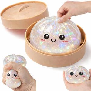 Glitter Dumpling Squishy Box Real Squishy Dumplings Squishies Fidget Toys Adults & Teens Large Adults Anxiety Relief Squeeze Toy for Boys Girls Easter Basket Stuffers,Glitter White