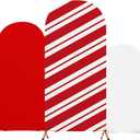 Set of 3 Christmas Party Arch Backdrop Cover Christmas Photo Background Checkered Red Stripe Background Spandex Arch Stand Cover for Xmas Party Birthday Decoration