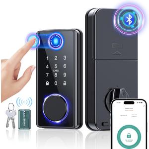 Keyless Entry Fingerprint Door Lock - Smart Deadbolt Lock for Front Door with Keypad - Electronic Lock with APP - Biometric Digital Lock with Code - Auto Lock (Black-2)