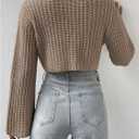 MakeMeChic Women's Mock Neck Crop Sweater Bell Sleeve Knitted Pullovers Jumper Tops (Gray, S)