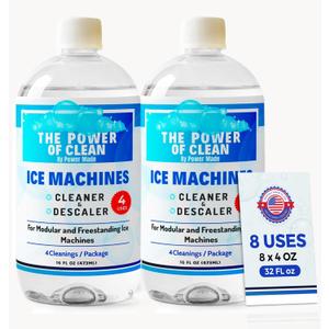 Ice Machine Cleaner & Descaler 16 fl oz 4 Uses | Nickel Safe Ice Maker Cleaner, Crystal Clear Descaling solution | Compatible with Whirlpool, Scotsman & Manitowoc | Made in USA (Pack of 2)