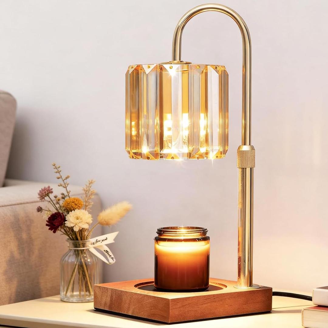 Candle Warmer Lamp with Timer, Dimmable Electric Candles Wamer Adjustable Height, Gifts for Women Mom, Glass Modern Candle Melter Lamp, Amber
