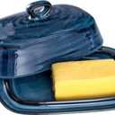 Hasense Porcelain Butter Dish with Lid, Covered Butter Container with Handle Design for Countertop, Blue (Navy)