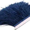 2 Yards Natural & Soft Ostrich Feathers Fringe Trims Ribbon - Used for Dress, Sewing Decoration, Craft Clothing, Boots, Wedding Decoration, DIY, Etc (Navy Blue)
