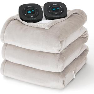 Bedsure Electric Blanket Queen Size - Dual Control Heated Blanket Queen, Fast Heating with 10 Time Settings & 10 Heat Settings, Warm Gift for Grandma (84x90 inches, Cream)