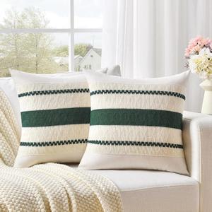 Pack of 2 Boho Pillow Cover 18x18 Decorative, Farmhouse Home Decor Couch Pillow Covers, Boho Throw Pillow Covers for Cushion Sofa Bedroom Living Room (Dark Green)