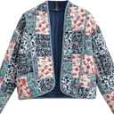 Wyeysyt Women's Cropped Puffer Quilted Jacket Cardigan Floral Printed Lightweight Long Sleeve Open Front Short Padded Coats (Red, L)