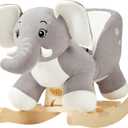 FUNLIO Elephant Baby Rocking Horse for Toddlers 6 Months to 3 Years, Cute & Graceful Grey Elephant Rocker for Baby Girl, Stuffed Plush Ride-on Rocking Animal, Easy to Assemble, CPC & CE Certified, Large