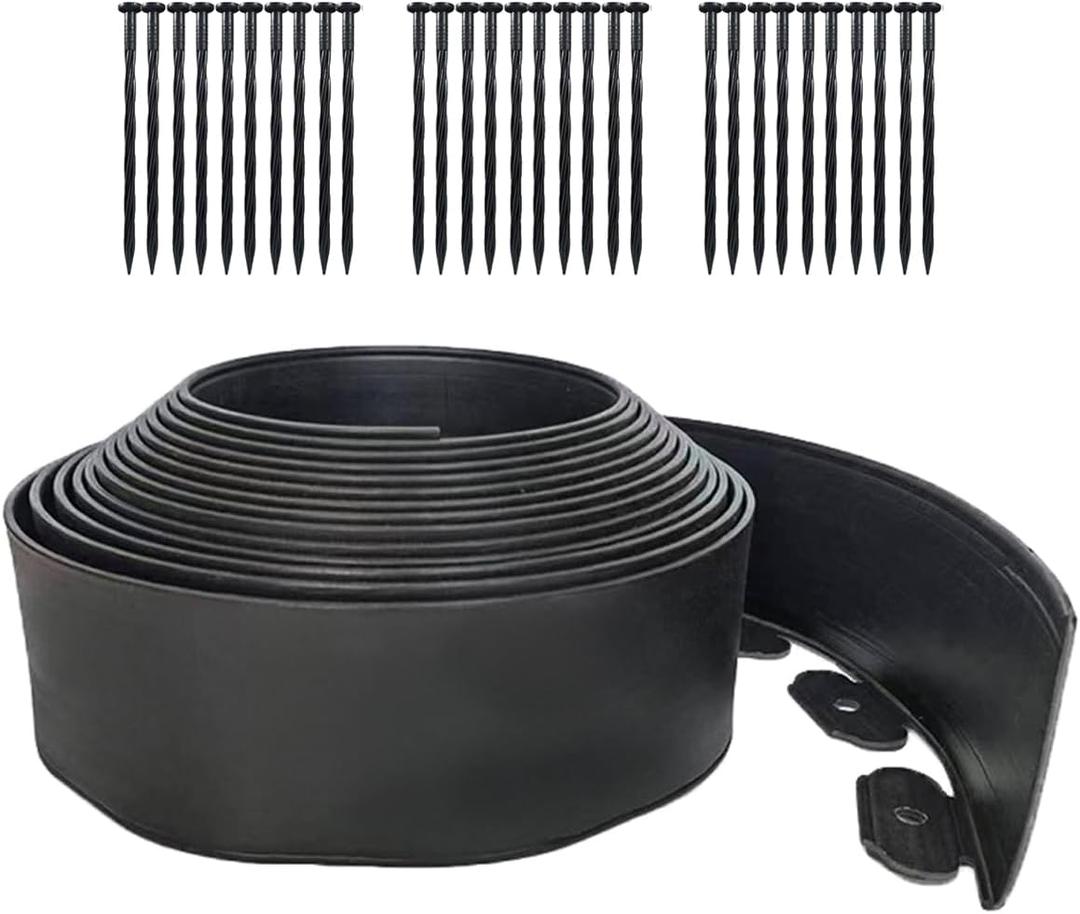 33FT Landscape Edging, 4 in Tall Garden Edging Borders with 30 Spikes,Flexible Lawn Edging Kit Plastic Mini Fence Borders for Grass Flower Beds, Pavement,Yard -Black (Black-10m*10cm)