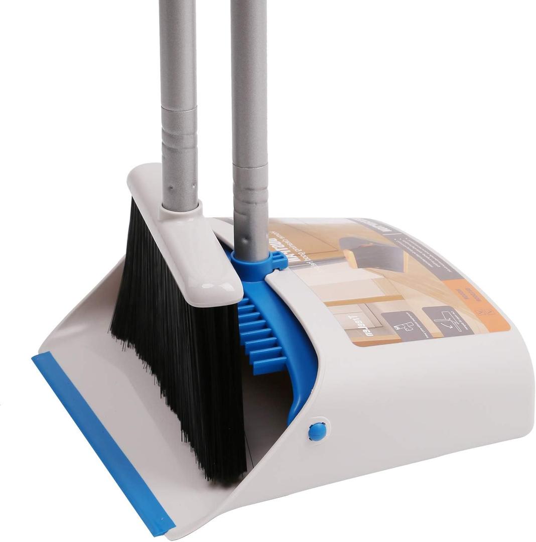 TreeLen Long Handle Broom and Dustpan Set, Upright Dust Pan Combo for Home, Kitchen, Room, Office, Lobby Floor Use Without Bending