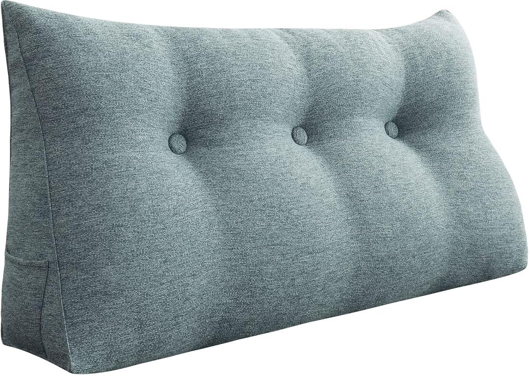 8 lbs Thickened Twin Headboard Pillow Wedge College Dorm Bed Pillow for Backrest Reading Triangular Pillow with Side Pocket for Sitting in Bed, Dorm Bedding Essentials for Girls & Boys Gray, Twin:39*8*20 IN