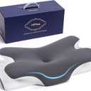 Cervical Cooling Ergonomic Pillow, Adjustable Ergonomic Memory Foam, Cervical Support & Relieves Neck and Shoulder Pain, Orthopedic Pillow for All Sleep Positions (Grey White)