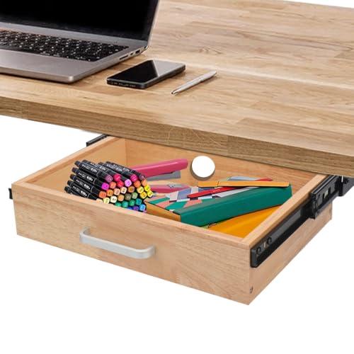 Under Desk Drawer Storage Organizer - Wooden Mounted Sliding Pull-out Drawer, Hidden Desktop Organizer for Office