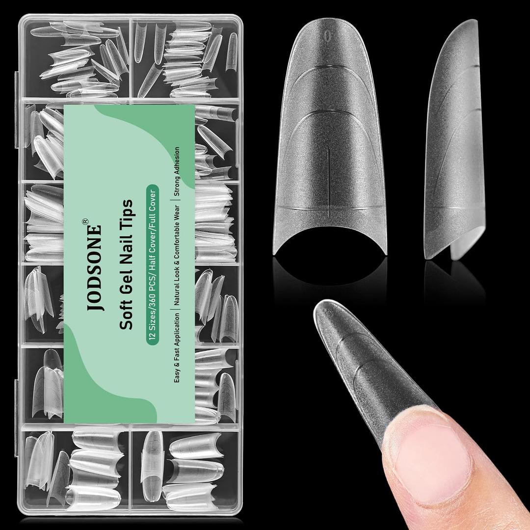 3 x JODSONE Medium Oval Fake Press on Nails Pre-shape Round Gel for Half Cover Acrylic Round Oval Extension Nail Tips for DIY at Home 12 Sizes 360Pcs
