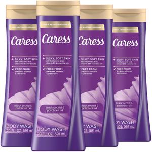 Caress Black Orchid & Patchouli Oil Body Wash, Hyaluronic Acid & Vitamin B3 for Moisturized, Silky Soft Skin, Long-Lasting Exotic Fragrance, 20 fl oz (4 Pack)