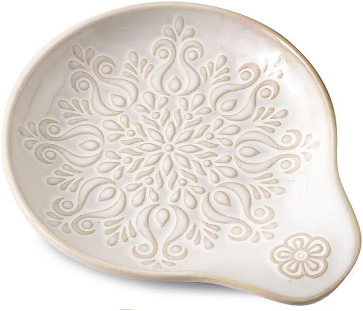 Farmhouse Ceramic Spoon Rests Holder for Kitchen Counter Stove Top (White-A3)