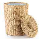 3 Gallons Wicker Woven Waste Basket with Lid - Water Hyacinth Trash Can for Office Garbage - Handwoven WasteBaskets for Bedroom, Bathroom, Kitchen, Living Room - Seagrass Storage Trashcan Boho (10" L x 10" W x 15" H, Natural)