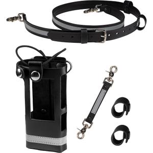 Perfect Fit Firefighter Reflective Radio Strap and Holder Leather Bundle Set Includes Radio Holster, Sway Strap, Cord Keepers Fits for Motorola APX 6000/6000XE/8000/8000XE