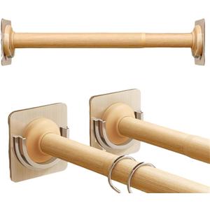 Closet Rods,Adjustable Imitation Wood Closet Rod For Clothes Hanging,No Punching Hanging Clothes Closet Rod For Cabinet,Bathroom, Laundry (15-20 INCH)
