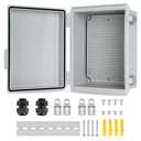 Joisyoya Waterproof Electrical Junction Box Outdoor, IP67 Plastic Weatherproof Electrical Enclosure for WiFi Electronics, with Aluminum DIN Rail, Mounting Plate, Wall Brackets (8.7''x6.7''x4.3), Pack 2